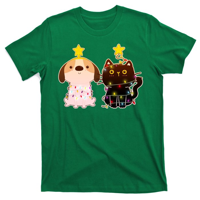 Cute Puppy and Kitten Christmas Lights T-Shirt