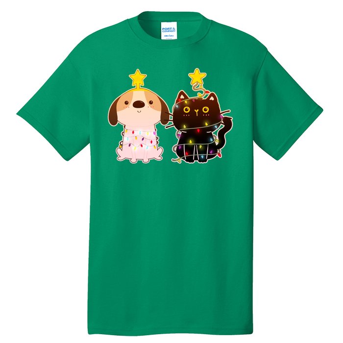 Cute Puppy and Kitten Christmas Lights Tall T-Shirt