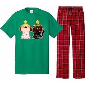 Cute Puppy and Kitten Christmas Lights Pajama Set