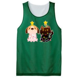 Cute Puppy and Kitten Christmas Lights Mesh Reversible Basketball Jersey Tank