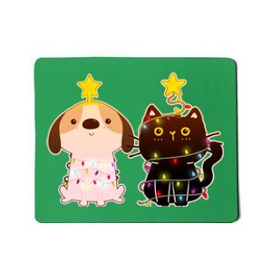 Cute Puppy and Kitten Christmas Lights Mousepad