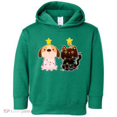 Cute Puppy and Kitten Christmas Lights Toddler Hoodie