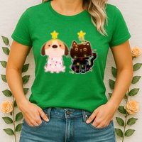 Cute Puppy and Kitten Christmas Lights Womens T-Shirt