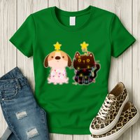 Cute Puppy and Kitten Christmas Lights Womens T-Shirt