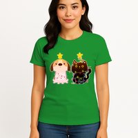 Cute Puppy and Kitten Christmas Lights Womens T-Shirt