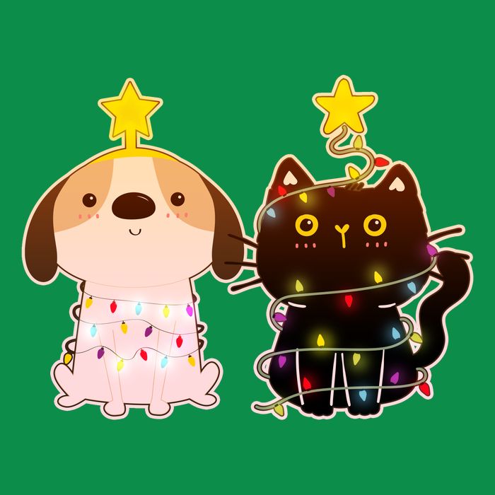 Cute Puppy and Kitten Christmas Lights Womens T-Shirt