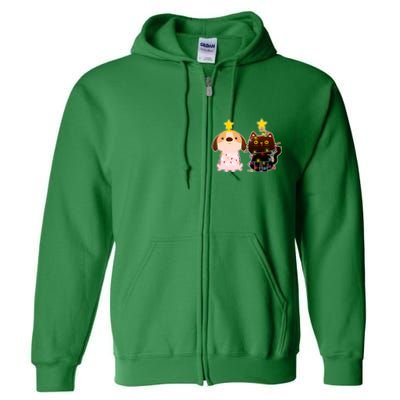 Cute Puppy and Kitten Christmas Lights Full Zip Hoodie