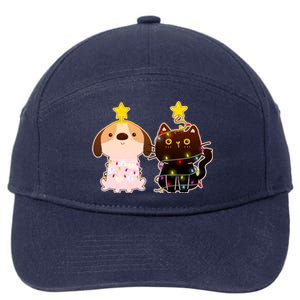 Cute Puppy and Kitten Christmas Lights 7-Panel Snapback Hat