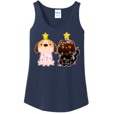 Cute Puppy and Kitten Christmas Lights Ladies Essential Tank