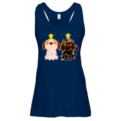 Cute Puppy and Kitten Christmas Lights Ladies Essential Flowy Tank