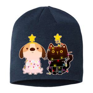 Cute Puppy and Kitten Christmas Lights Sustainable Beanie