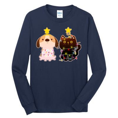 Cute Puppy and Kitten Christmas Lights Tall Long Sleeve T-Shirt