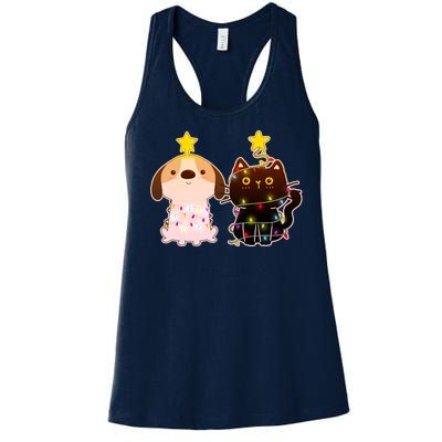 Cute Puppy and Kitten Christmas Lights Women's Racerback Tank