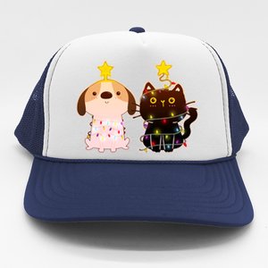 Cute Puppy and Kitten Christmas Lights Trucker Hat