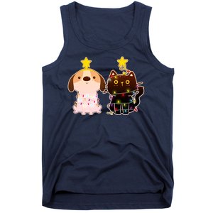 Cute Puppy and Kitten Christmas Lights Tank Top