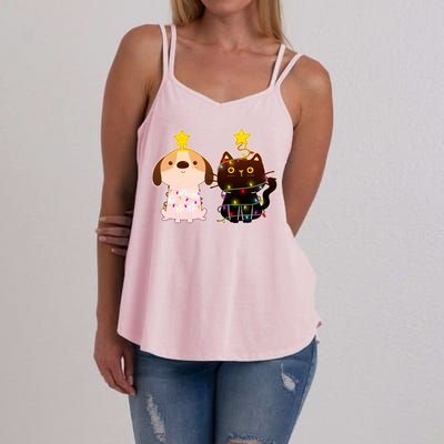 Cute Puppy and Kitten Christmas Lights Women's Strappy Tank