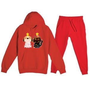 Cute Puppy and Kitten Christmas Lights Premium Hooded Sweatsuit Set