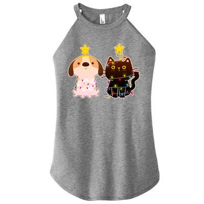 Cute Puppy and Kitten Christmas Lights Women's Perfect Tri Rocker Tank