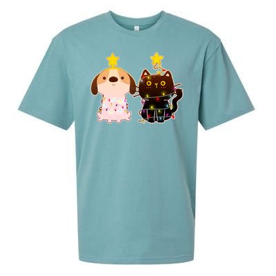 Cute Puppy and Kitten Christmas Lights Sueded Cloud Jersey T-Shirt