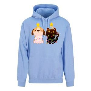 Cute Puppy and Kitten Christmas Lights Unisex Surf Hoodie