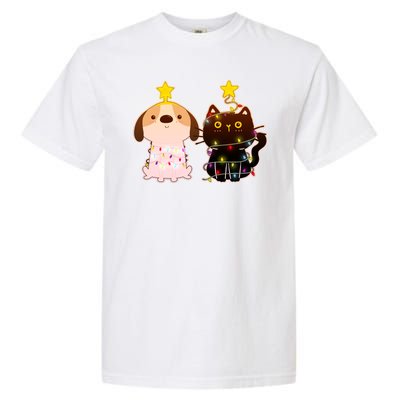 Cute Puppy and Kitten Christmas Lights Garment-Dyed Heavyweight T-Shirt