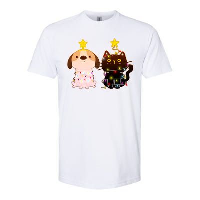 Cute Puppy and Kitten Christmas Lights Softstyle® CVC T-Shirt