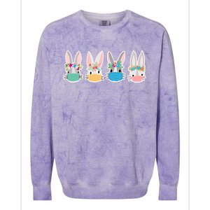 Cute Quarantined Easter Bunnies Wearing Mask Colorblast Crewneck Sweatshirt