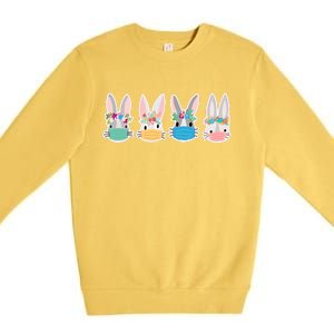 Cute Quarantined Easter Bunnies Wearing Mask Premium Crewneck Sweatshirt