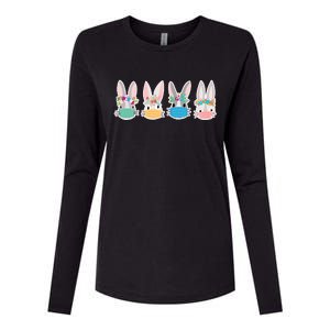 Cute Quarantined Easter Bunnies Wearing Mask Womens Cotton Relaxed Long Sleeve T-Shirt