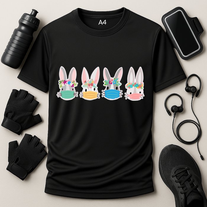Cute Quarantined Easter Bunnies Wearing Mask Cooling Performance Crew T-Shirt