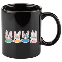 Cute Quarantined Easter Bunnies Wearing Mask 11oz C Handle Ceramic Mug