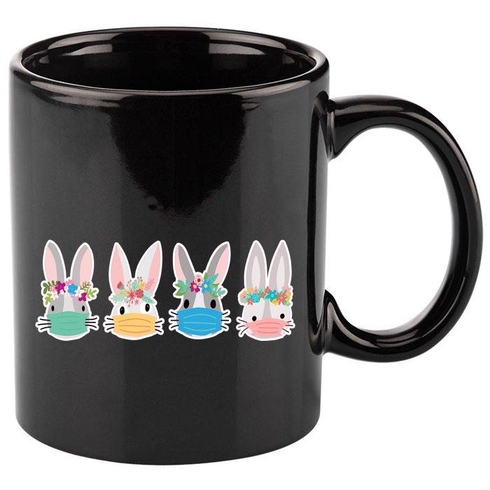 Cute Quarantined Easter Bunnies Wearing Mask 11oz C Handle Ceramic Mug