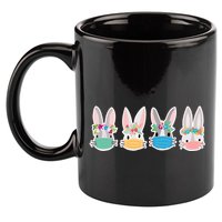 Cute Quarantined Easter Bunnies Wearing Mask 11oz C Handle Ceramic Mug