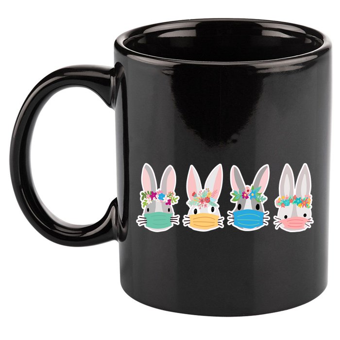 Cute Quarantined Easter Bunnies Wearing Mask 11oz C Handle Ceramic Mug
