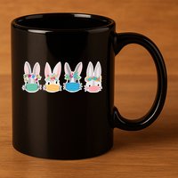 Cute Quarantined Easter Bunnies Wearing Mask 11oz C Handle Ceramic Mug