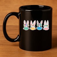 Cute Quarantined Easter Bunnies Wearing Mask 11oz C Handle Ceramic Mug