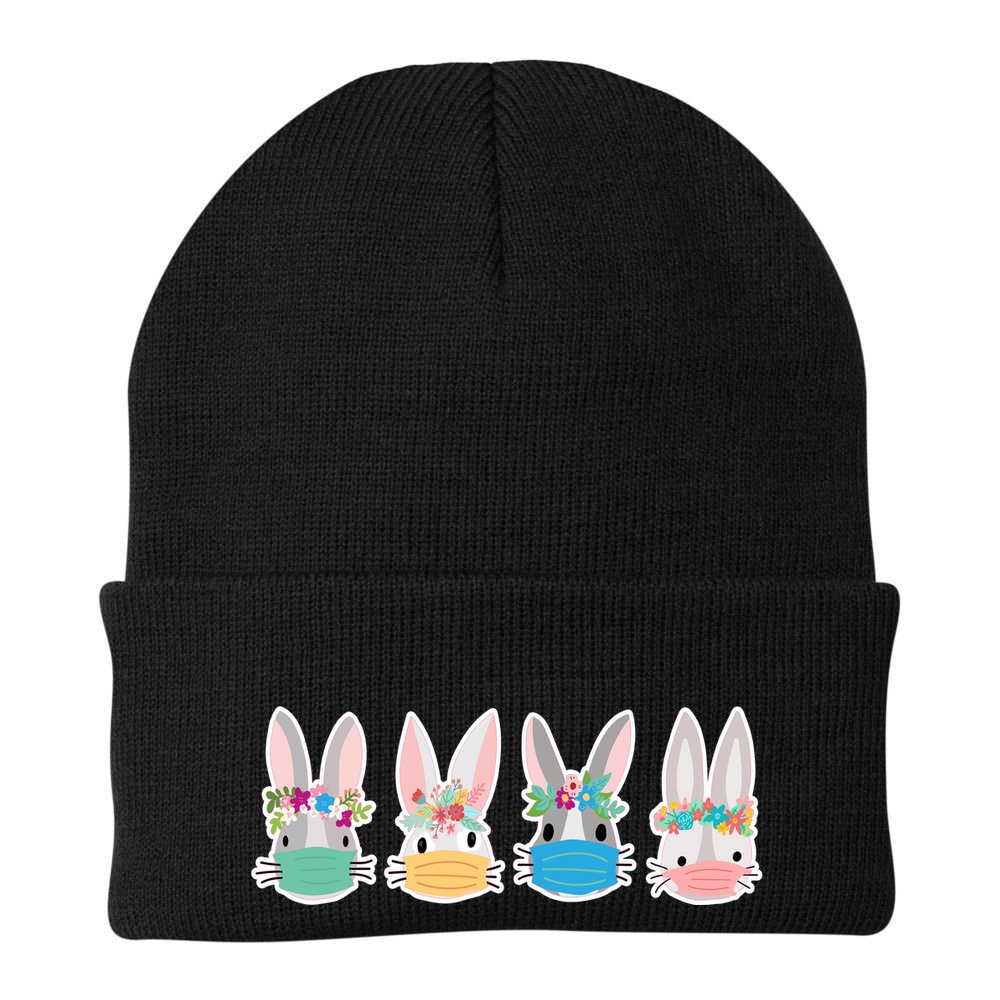 Cute Quarantined Easter Bunnies Wearing Mask Beanie