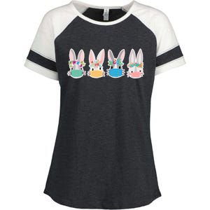 Cute Quarantined Easter Bunnies Wearing Mask Enza Ladies Jersey Colorblock Tee