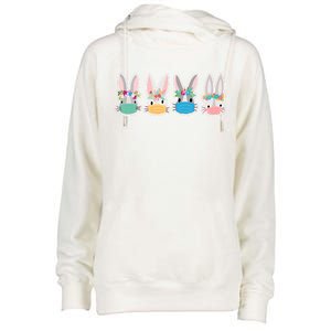 Cute Quarantined Easter Bunnies Wearing Mask Womens Funnel Neck Pullover Hood