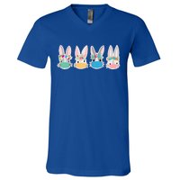 Cute Quarantined Easter Bunnies Wearing Mask V-Neck T-Shirt