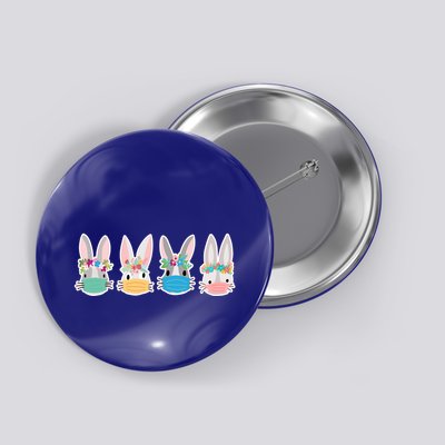 Cute Quarantined Easter Bunnies Wearing Mask Button