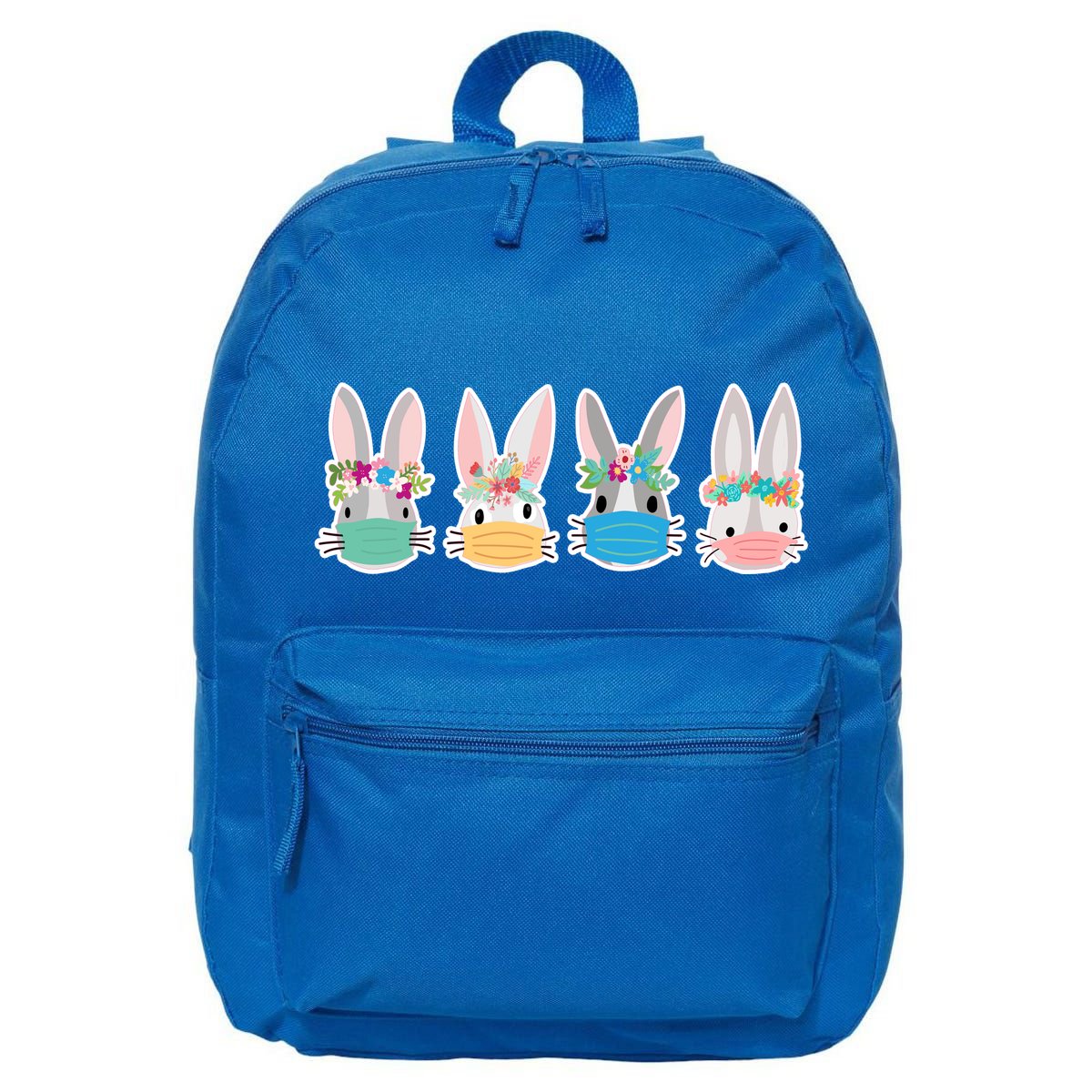 Cute Quarantined Easter Bunnies Wearing Mask 16 in Basic Backpack