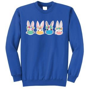 Cute Quarantined Easter Bunnies Wearing Mask Tall Sweatshirt