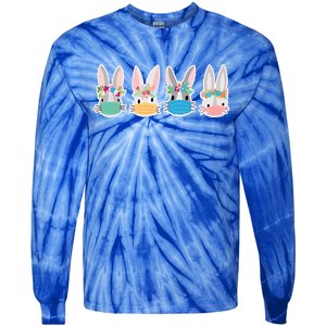 Cute Quarantined Easter Bunnies Wearing Mask Tie-Dye Long Sleeve Shirt