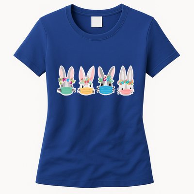 Cute Quarantined Easter Bunnies Wearing Mask Womens T-Shirt