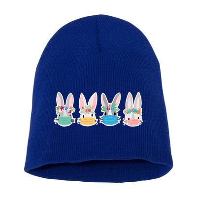 Cute Quarantined Easter Bunnies Wearing Mask Short Acrylic Beanie
