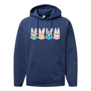 Cute Quarantined Easter Bunnies Wearing Mask Performance Fleece Hoodie