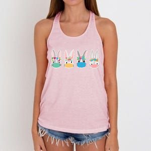 Cute Quarantined Easter Bunnies Wearing Mask Women's Knotted Racerback Tank