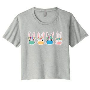 Cute Quarantined Easter Bunnies Wearing Mask Women's Crop Top Tee