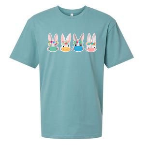 Cute Quarantined Easter Bunnies Wearing Mask Sueded Cloud Jersey T-Shirt